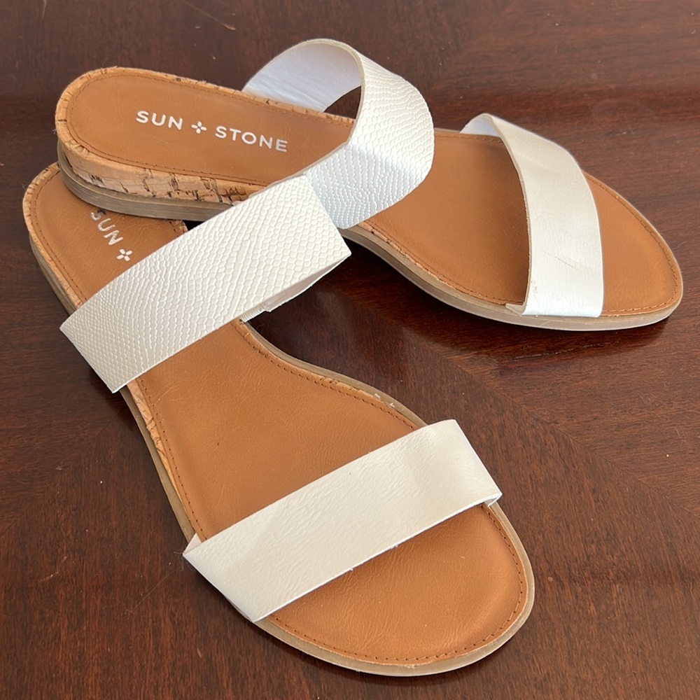 Sun & Stone NEW “Easten” White Slide Sandals Size 7M